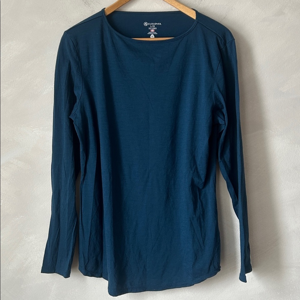 Cloudveil 87% Merino wool long sleeve baselayer thermal shirt blue L